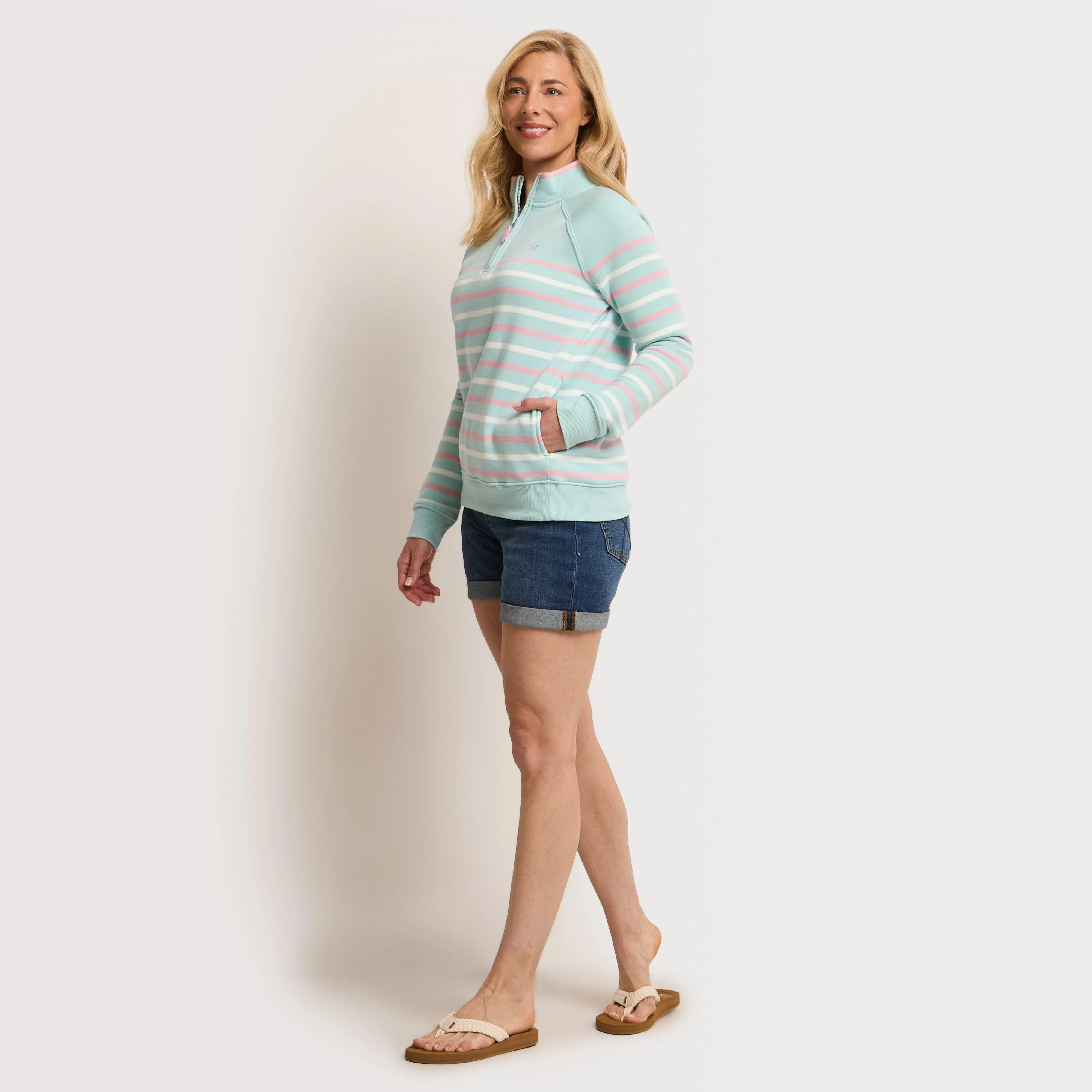Women’s Half-Zip Stripe Sweatshirt - Image 2