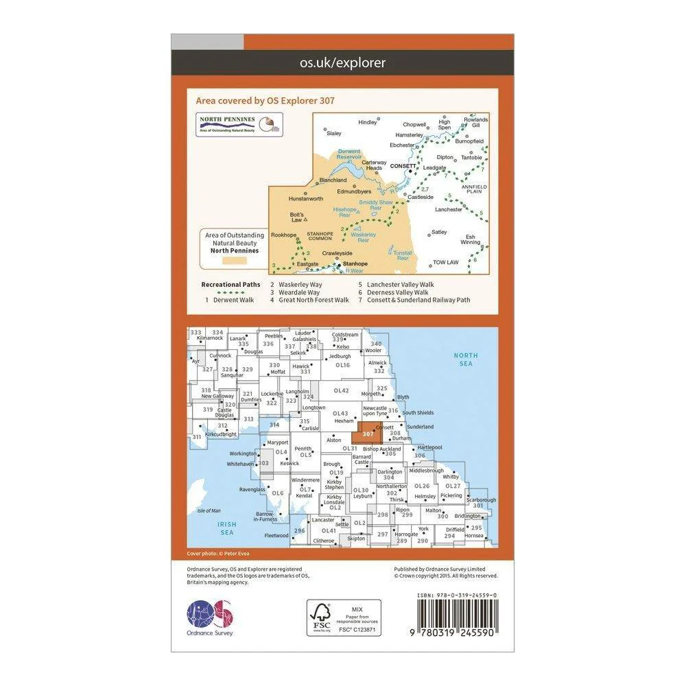 Explorer 307 Consett & Derwent Reservoir Map With Digital Version - Image 2