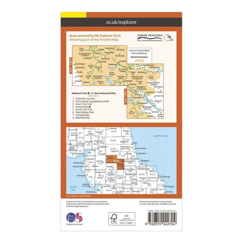 Explorer OL31 North Pennines - Teesdale & Weardale Map With Digital Version - Image 2