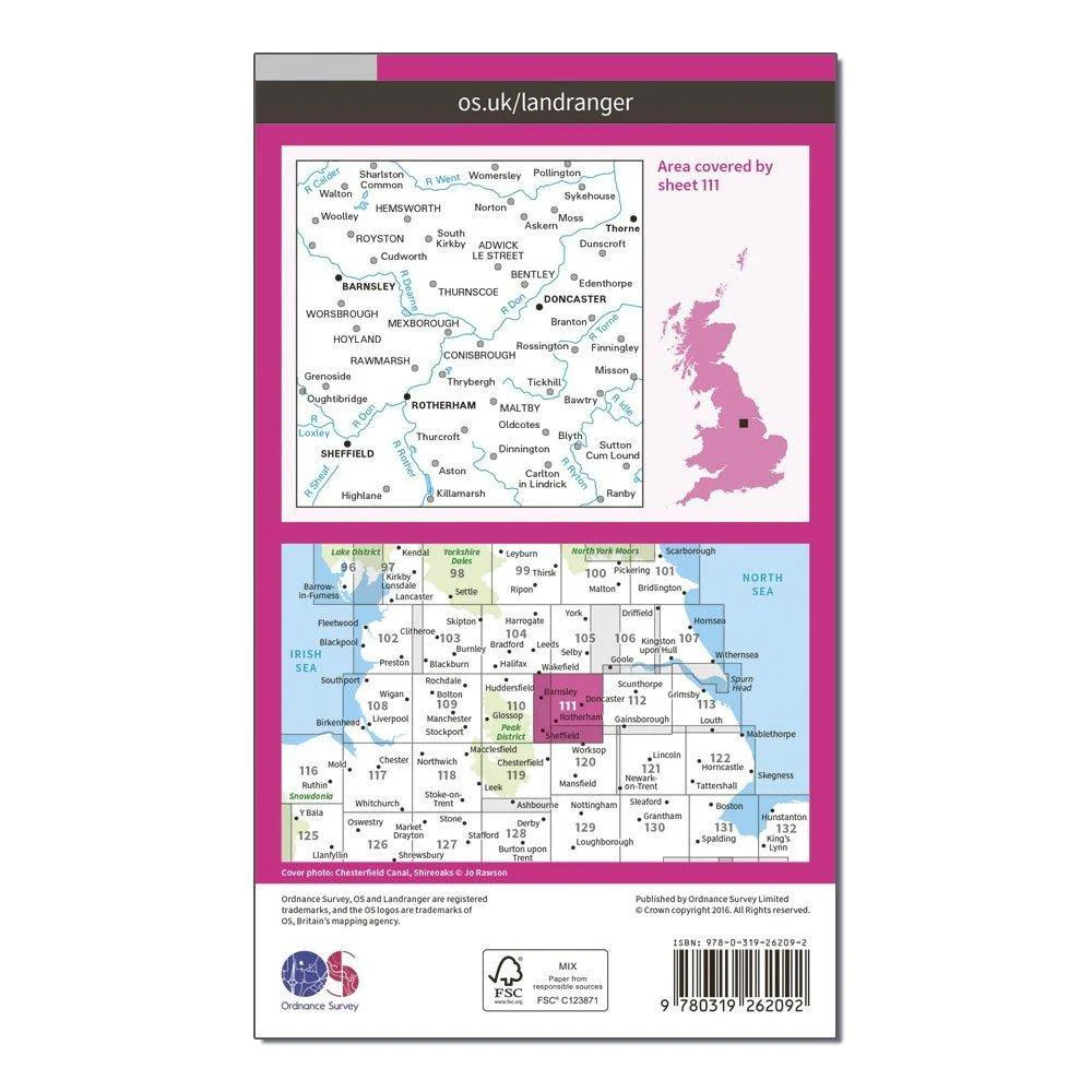 Landranger 111 Sheffield & Doncaster, Rotherham, Barnsley & Thorne Map With Digital Version - Image 2