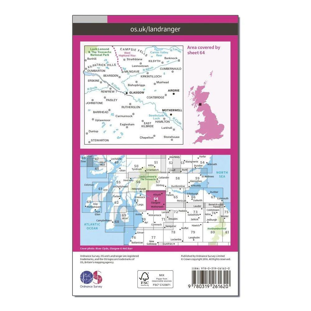 Landranger 64 Glasgow, Motherwell & Airdrie Map With Digital Version - Image 2